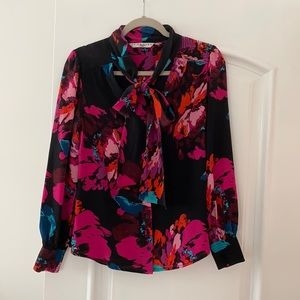 Trina Turk Bow - Neck Silk Button Down Blouse